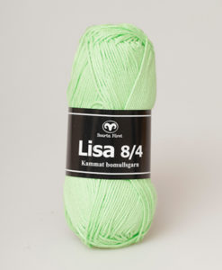 Lisa 8/4 Lime - 83 Garntorget Svarta Fårets är 100% kammat bomulls garn. Det är ett helt nytt garn som har många användnings områden. Ett underbart garn att sticka sköna plagg utav och är lätt och luftigt och skön mot huden. Barn, Dam, Herr, Baby. Fint att virka grytlappar och små plagg av.