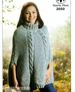 Dam Poncho - 2050 Garntorget Freja,100%Akryl Storlek :                      Dam Hel längd: ca              70      cm Vidd nedtill: ca             200    cm Garnåtgång:                15       n.fg 211 (ljusgrå) Stickor:                        Svarta Fåret: 7 mm Rundsticka:                 Svarta Fåret:  7 mm, 40 och 80 cm