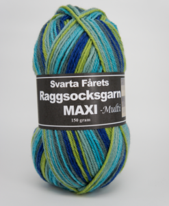 Maxi Multi Grön/turkosmulti - 22 Svarta Fåret SVF Raggsock. Passa på nu har det kommit nya härligt supermjukt Raggsocksgarn. Efter en lång och varm sommar börjar det kanske klia lite i handarbetsfingrarna igen? Förra hösten var en riktig dundersuccé gällande raggsocksgarn så det är med glädje vi nu lanserar vår nya kvalitet: Svarta Fårets Raggsocksgarn Multi maxi! Svarta Fårets Raggsocksgarn är ett supermjukt och värmande garn som är perfekt till stickade och virkade accessoarer i  höst- & vintermörkret. Svarta Fåret SVF Raggsock. Maxi Multi  är ett härligt raggsocksgarn från Svarta Fåret. Garnet är mjukt och snabbstickat och består av 70% ull och 30% Polyamid.Perfekt. Svarta Fåret SVF Raggsock. Maxi Multi till Babyfilt, Pippitröja, RaggSockar, Mössa, Vantar. Sockor Tröjor Benvärmare m.m.