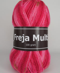 Freja Multi  Röd/Rosa 100% Akryl - 309. Garntorget Svarta Fåret. Det populära Freja-garnet finns nu i flera multi-färger. Ett trevligt och roligt självmönstrande garn som är lämpligt till tröjor, mössor, halsdukar, plädar mm.Freja finns i många härliga färger, klara färger som glädjer omgivningen. Kvalitén är hög till både vuxna och barn. Det är en behaglig tjocklek på garnet. När ett akrylgarn är som bäst handla och sticka virka.Freja är ett mjukt akrylgarn som funnits i över 25 år Passar lika bra till baby & barn som till vuxenplagg.