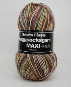 Maxi Multi Beige Grön Multi-10 Svarta Fåret SVF Raggsock  70% ull,30% polyamid. Förra hösten var en riktig dundersuccé gällande raggsocksgarn. Så det är med glädje vi nu lanserar vår nya kvalitet: Svarta Fårets Raggsocksgarn Multi maxi. Nytt härligt supermjukt Raggsocksgarn! Efter en lång och varm sommar börjar det kanske klia lite i handarbetsfingrarna igen? Svarta Fårets Raggsocksgarn är ett supermjukt och värmande garn. Som är perfekt till stickade och virkade accessoarer i  höst- & vintermörkret. Svarta Fåret SVF Raggsock. Maxi Multi  är ett härligt raggsocksgarn från Svarta Fåret. Garnet är mjukt och snabbstickat och består av 70% ull och 30% Polyamid. Perfekt Svarta Fåret SVF Raggsock. Maxi Multi                        till Babyfilt, Pippitröja, RaggSockar, Mössa, Vantar. Sockor Tröjor Benvärmare m.m. Ett nystan 150 gr Även ett mönster finns bakom banderollen