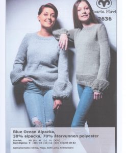 Strukturstickad Damtröja med Puffärm blue ocean alpacka 70% återvinnen polyester, 30% bomull.