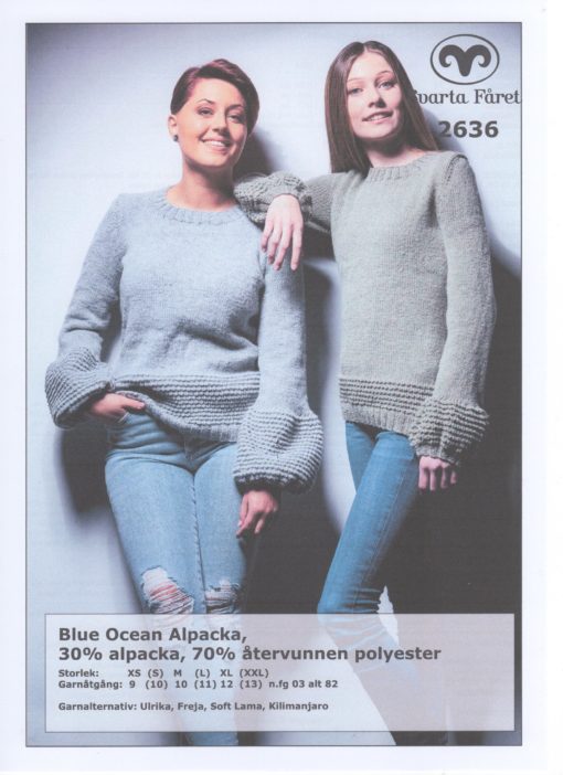 Svarta Fåret Blue Ocean Cotton, 30% Bomull 70% Återvunnen Polyester Strukturstickad Damtröja med puffärm 2636407