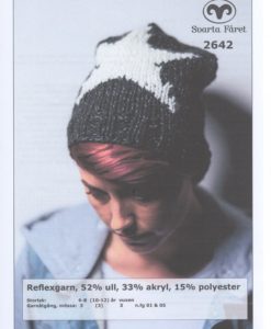 Dammössa Reflexgarn - 2642 Garntorget 50% ull 33% akryl 15% polyester. Storlek: Mössa: 6-8 (10-12) år Vuxen Garnåtgång: 2 (2) 2 n.fg 01 (svart) Garnåtgång: 1 (1) 1 n.fg 05 (vit) Stickor: Svarta Fåret 5,5 och 6mm